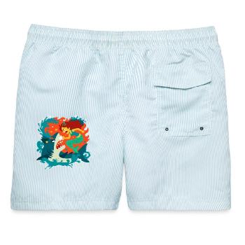 Meerjungfrau gegen Hai - Männer Badeshorts - hellblau gestreift - Hinten - AI Model Male 178 light (178cm)