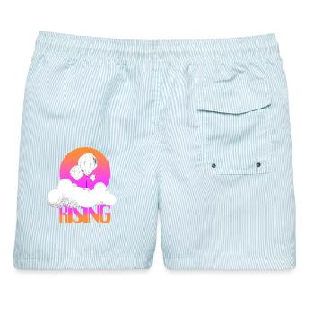 Aufstieg der Ballons im Morgenrot - Männer Badeshorts - hellblau gestreift - Hinten - AI Model Male 178 light (178cm)