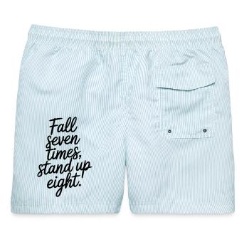 Never give up - Männer Badeshorts - hellblau gestreift - Hinten - AI Model Male 178 light (178cm)