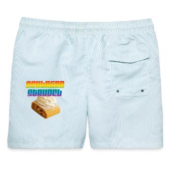Schlager Strudel Statement - Männer Badeshorts - hellblau gestreift - Hinten - AI Model Male 178 light (178cm)