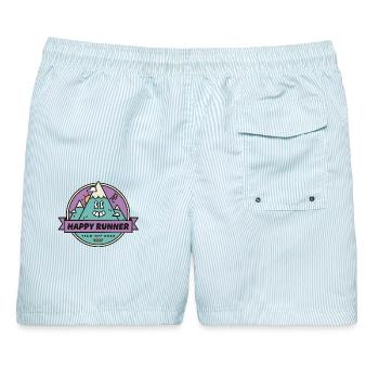 Glücklicher Läufer - Männer Badeshorts - hellblau gestreift - Hinten - AI Model Male 178 light (178cm)