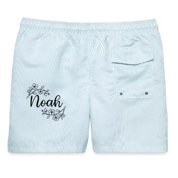 Noah | name of name | Vectorgraphic ! - Männer Badeshorts - hellblau gestreift - Hinten - AI Model Male 178 light (178cm)