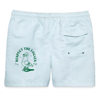 Vogel Sneaker Mascot mit Cap - Männer Badeshorts - hellblau gestreift - Hinten - AI Model Male 178 light (178cm)