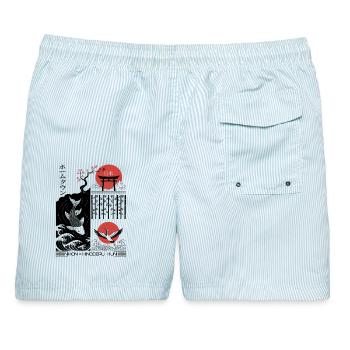 Kranich, Koi - Japan - Männer Badeshorts - hellblau gestreift - Hinten - AI Model Male 178 light (178cm)