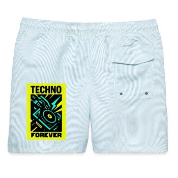 Techno Forever - Männer Badeshorts - hellblau gestreift - Hinten - AI Model Male 178 light (178cm)