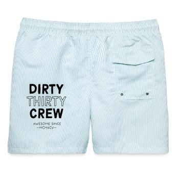 Dirty Thirty - Männer Badeshorts - hellblau gestreift - Hinten - AI Model Male 178 light (178cm)