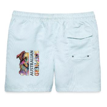 Australian Shepherd - Männer Badeshorts - hellblau gestreift - Hinten - AI Model Male 178 light (178cm)