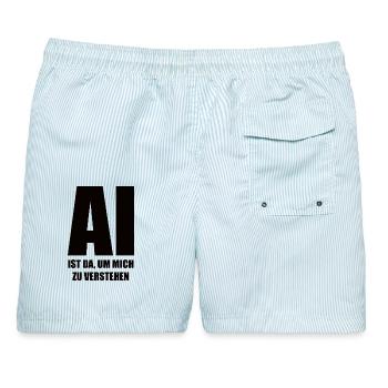 KI ist da, um mich zu verstehen - in schwarz - Männer Badeshorts - hellblau gestreift - Hinten - AI Model Male 178 light (178cm)