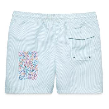 Leuchtendes Blumenmuster in Neonfarben - Männer Badeshorts - hellblau gestreift - Hinten - AI Model Male 178 light (178cm)