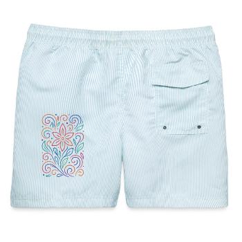 Lebendige Blumenmuster für kreative Kleidung - Männer Badeshorts - hellblau gestreift - Hinten - AI Model Male 178 light (178cm)