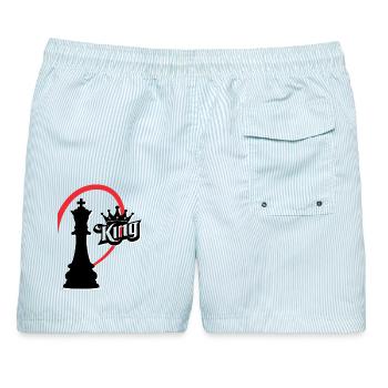 Schachkönig rechte Hälfte - Männer Badeshorts - hellblau gestreift - Hinten - AI Model Male 178 light (178cm)