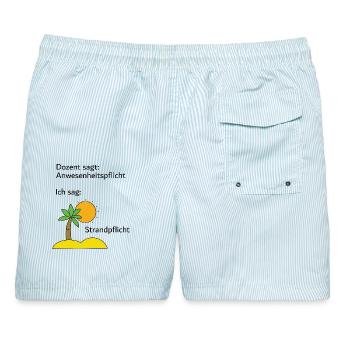 Unispruch "Strandpflicht" Geschenk, Studenten - Männer Badeshorts - hellblau gestreift - Hinten - AI Model Male 178 light (178cm)