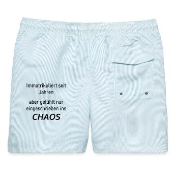 Unispruch "Immatrikuliert ins Chaos" Studenten - Männer Badeshorts - hellblau gestreift - Hinten - AI Model Male 178 light (178cm)