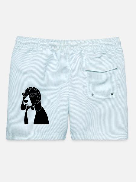 Beagle mit Stil - Männer Badeshorts - hellblau gestreift