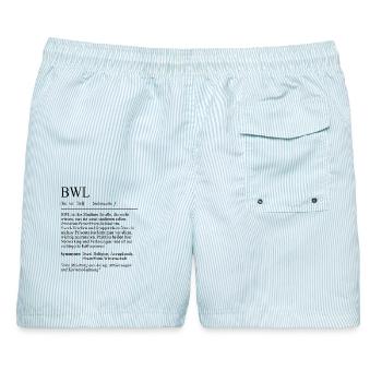 Unispruch "BWL" Student Geschenk, Studenten - Männer Badeshorts - hellblau gestreift - Hinten - AI Model Male 178 light (178cm)