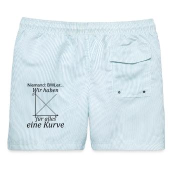 Unispruch "für alles eine Kurve" Studenten - Männer Badeshorts - hellblau gestreift - Hinten - AI Model Male 178 light (178cm)