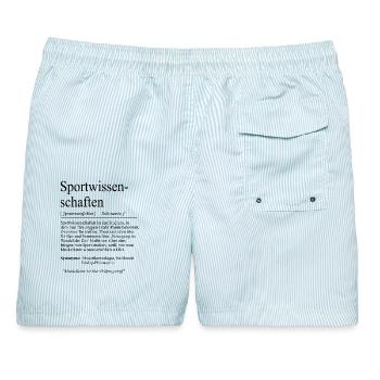 Unispruch "Sportwissenschaften" Geschenk Studenten - Männer Badeshorts - hellblau gestreift - Hinten - AI Model Male 178 light (178cm)