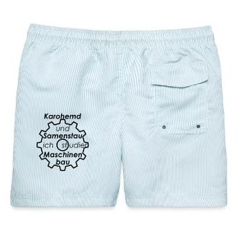 Unispruch "Karohemd und Samenstau" Studenten - Männer Badeshorts - hellblau gestreift - Hinten - AI Model Male 178 light (178cm)