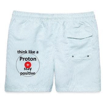 Unispruch "like a proton" Geschenk, Studenten - Männer Badeshorts - hellblau gestreift - Hinten - AI Model Male 178 light (178cm)