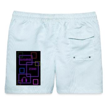 Gaming Zone Neon Circuit, Headphones, Glow, retro - Männer Badeshorts - hellblau gestreift - Hinten - AI Model Male 178 light (178cm)