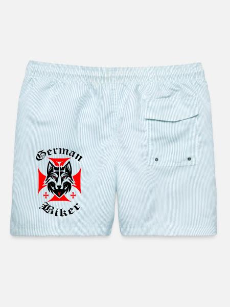 Roter Wolf - German Biker - Männer Badeshorts - hellblau gestreift