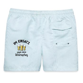 Bierspruch Im Einsatz gegen akute Unterhopfung - Männer Badeshorts - hellblau gestreift - Hinten - AI Model Male 178 light (178cm)