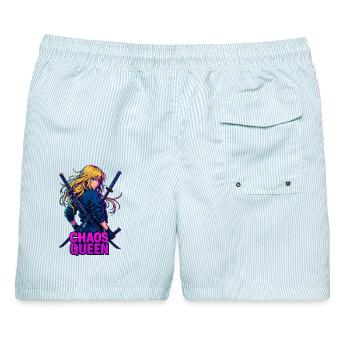 Chaos Queen Kämpferin Zweikampf Samurai Motiv - Männer Badeshorts - hellblau gestreift - Hinten - AI Model Male 178 light (178cm)