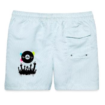 Musik Herzschlag Vinyl Und Festival Crowd - Männer Badeshorts - hellblau gestreift - Hinten - AI Model Male 178 light (178cm)
