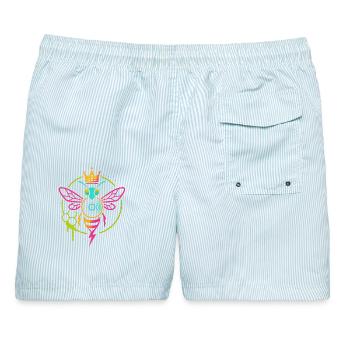 Neon Queen Bee, Electro Hive Beats - Männer Badeshorts - hellblau gestreift - Hinten - AI Model Male 178 light (178cm)