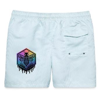 Sound Biene Logo, Musik Wabe, Club Design - Männer Badeshorts - hellblau gestreift - Hinten - AI Model Male 178 light (178cm)