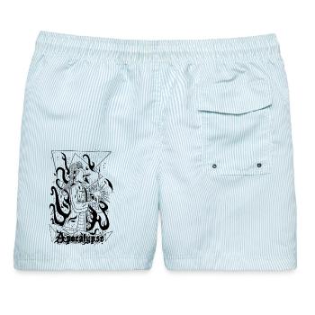 Apokalypse-Splitter - Männer Badeshorts - hellblau gestreift - Hinten - AI Model Male 178 light (178cm)