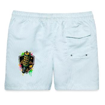 Gewindefahrwerk Neon, Tuning Schrauber Shirt - Männer Badeshorts - hellblau gestreift - Hinten - AI Model Male 178 light (178cm)