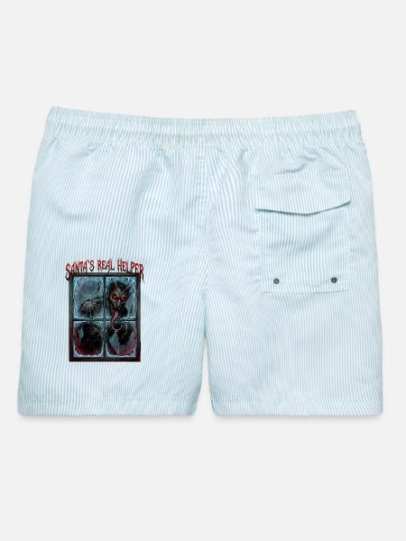 Santas Realer Helfer – Dämonischer Fenstergeist - Männer Badeshorts - hellblau gestreift
