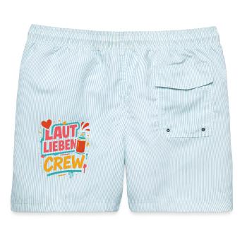 laut lieben crew, buntes graffiti shirt - Männer Badeshorts - hellblau gestreift - Hinten - AI Model Male 178 light (178cm)