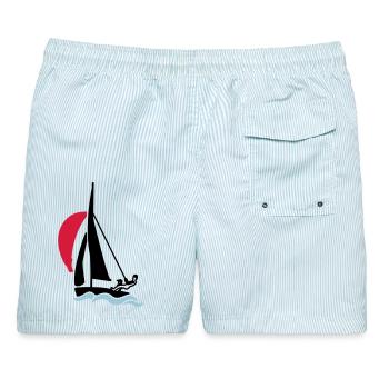 Jugend Segeljolle (420er 470er 505er) Segelboot - Männer Badeshorts - hellblau gestreift - Hinten - AI Model Male 178 light (178cm)