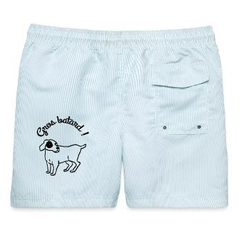 Großer Bastardhund-Humor - Männer Badeshorts - hellblau gestreift - Hinten - AI Model Male 178 light (178cm)