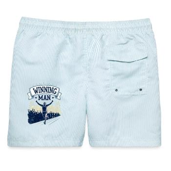 Siegerläufer | Winning Man - Männer Badeshorts - hellblau gestreift - Hinten - AI Model Male 178 light (178cm)
