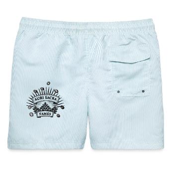 Auri sacra fames |  Verfluchter Hunger nach Gold - Männer Badeshorts - hellblau gestreift - Hinten - AI Model Male 178 light (178cm)