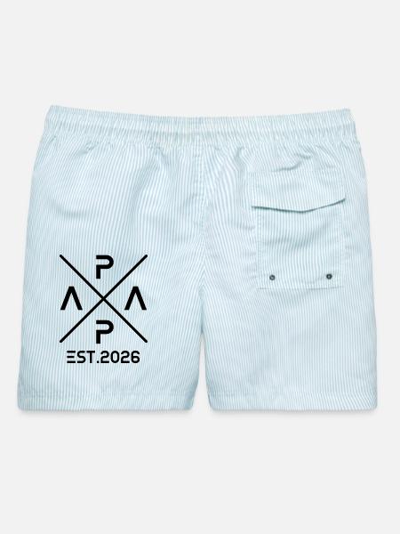 Papa est. 2026 Vater 2026 Erstes Mal Papa 2026 - Männer Badeshorts - hellblau gestreift