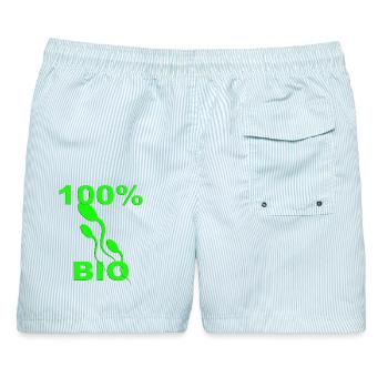 100% Bio Green Eco Symbol | Organic Nature Design - Männer Badeshorts - hellblau gestreift - Hinten - AI Model Male 178 light (178cm)