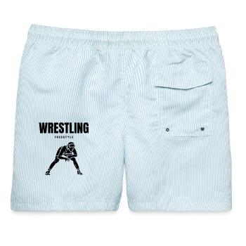FREISTIL-WRESTLING - Männer Badeshorts - hellblau gestreift - Hinten - AI Model Male 178 light (178cm)