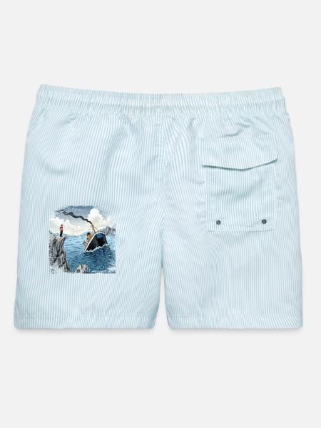 Satire Schweizer Neutralitat - Männer Badeshorts - hellblau gestreift