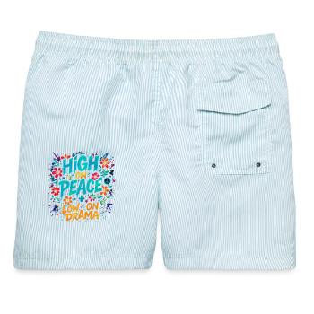 High on Peace, Low on Drama - Männer Badeshorts - hellblau gestreift - Hinten - AI Model Male 178 light (178cm)
