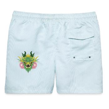 Smaragdgrüner Lotusdrache - Männer Badeshorts - hellblau gestreift - Hinten - AI Model Male 178 light (178cm)