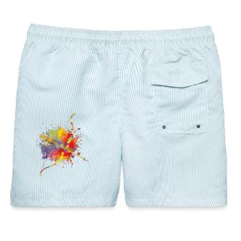 Bogen und Pfeil – Design von Splash Art für Bogenschützen - Männer Badeshorts - hellblau gestreift - Hinten - AI Model Male 178 light (178cm)