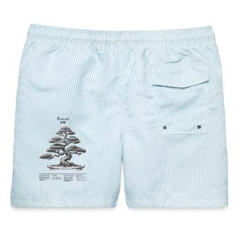 Bonsai Schattenkunst mit Japanischen Zeichen - Männer Badeshorts - hellblau gestreift - Hinten - AI Model Male 178 light (178cm)