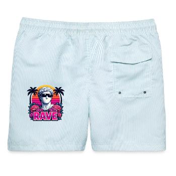 RAVE Retro Statue Sunset für Festival & Party - Männer Badeshorts - hellblau gestreift - Hinten - AI Model Male 178 light (178cm)
