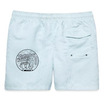 Plattenbau Kollektiv Casual - Männer Badeshorts - hellblau gestreift - Hinten - AI Model Male 178 light (178cm)