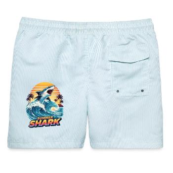 Sommer Hai - Männer Badeshorts - hellblau gestreift - Hinten - AI Model Male 178 light (178cm)