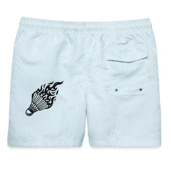 Flammen-Shuttlecock - Männer Badeshorts - hellblau gestreift - Hinten - AI Model Male 178 light (178cm)